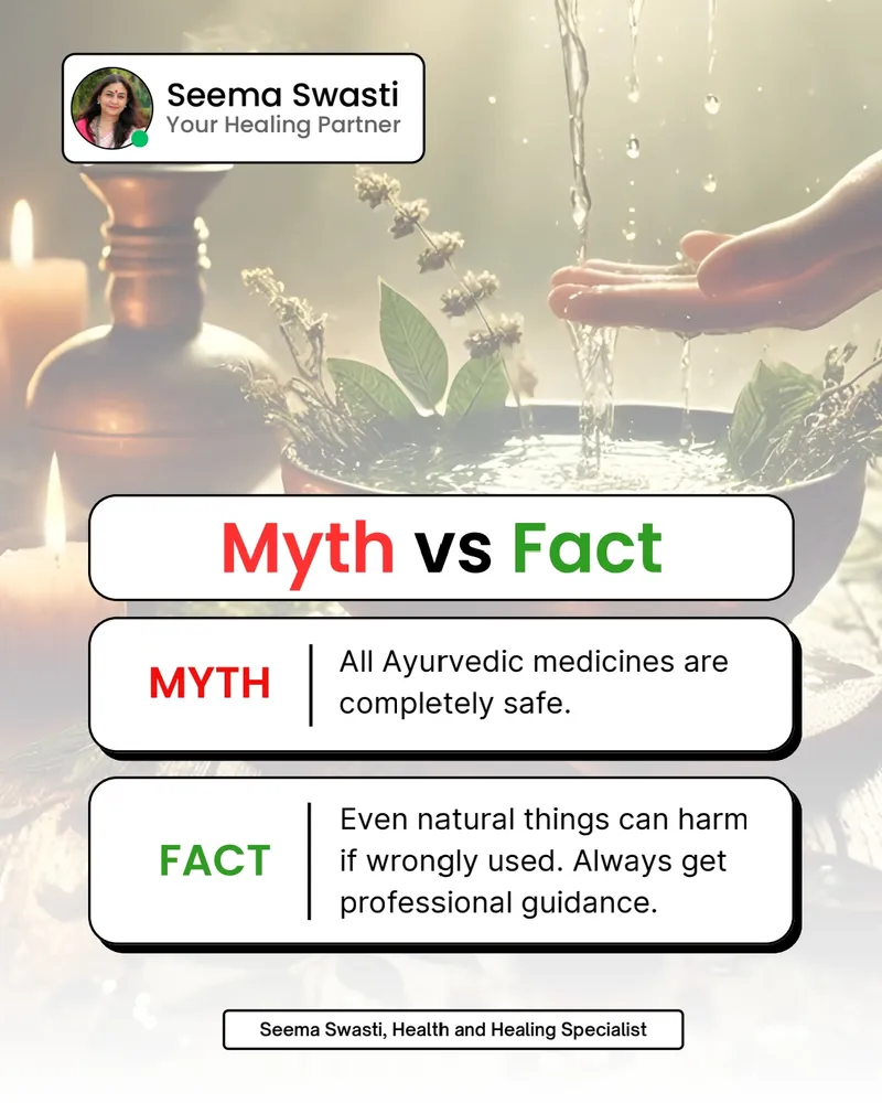 "Myth vs Fact" feed post, correcting a common misconception about Ayurvedic medicine.