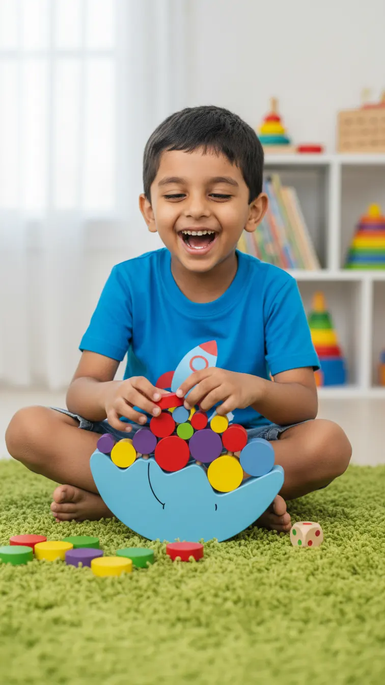 Balance game, fine motor skills and stacking practice.