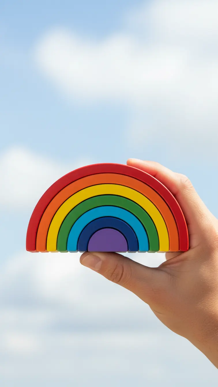 Rainbow stacker, color recognition and open-ended play.