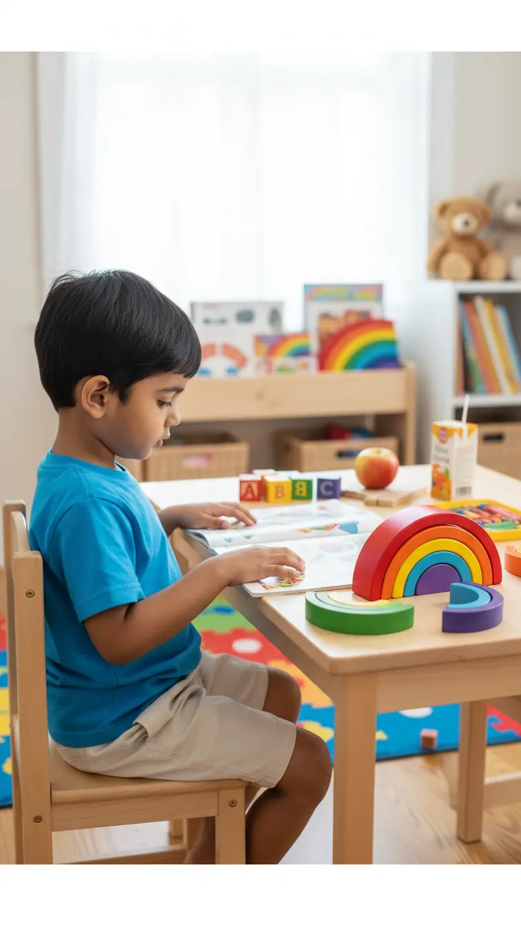 Rainbow stacker, color recognition and open-ended play.