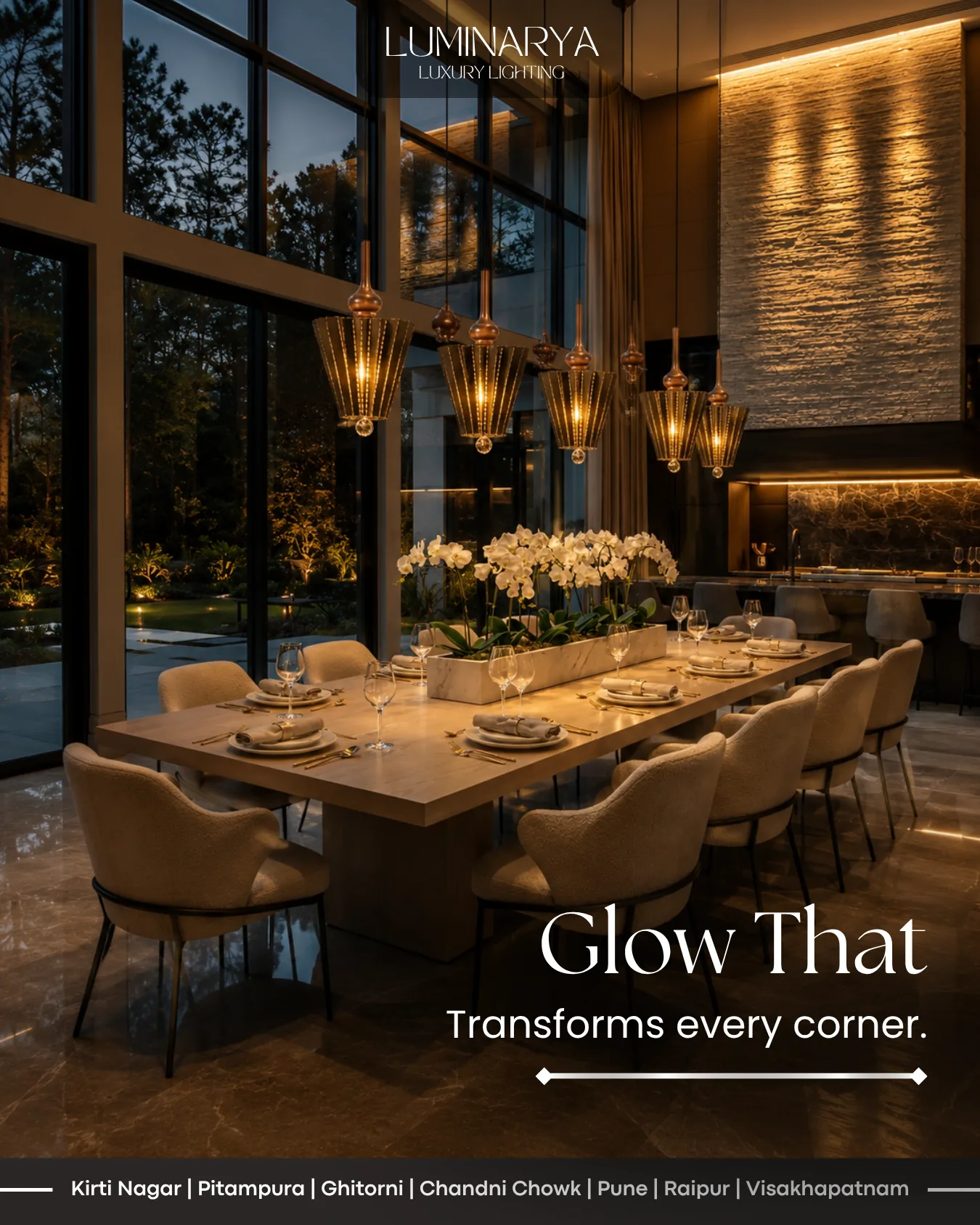Campaign creative — "Glow that transforms every corner."