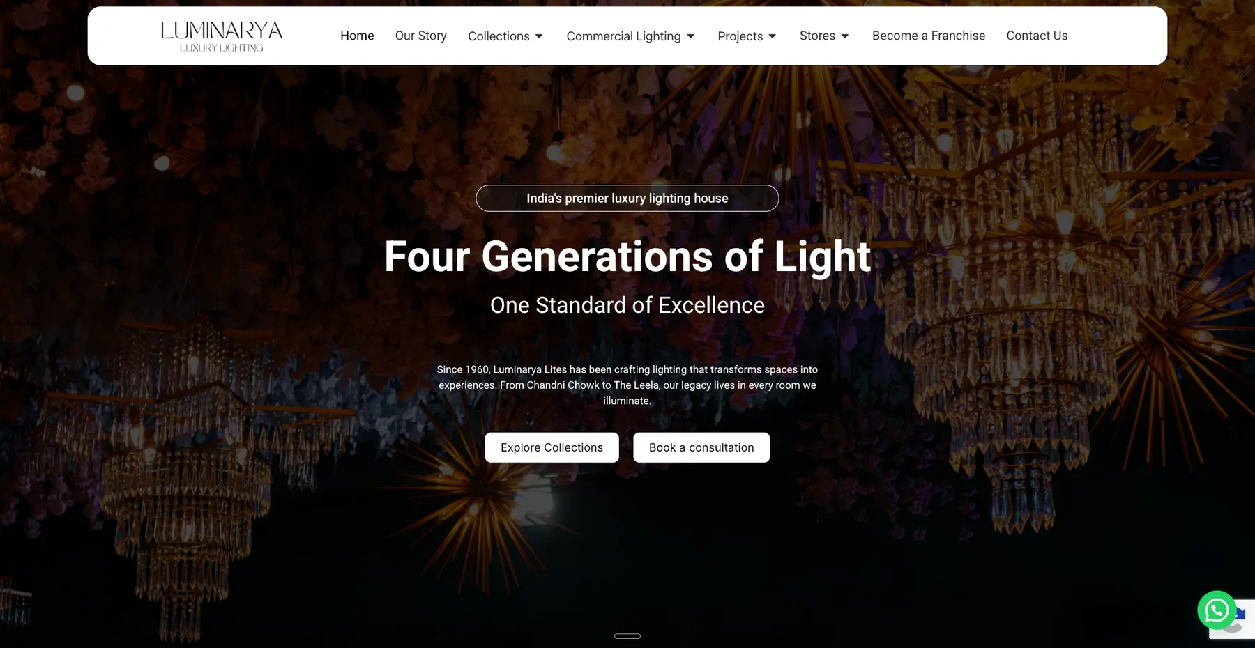 Luminarya Luxury Lighting's real website homepage
